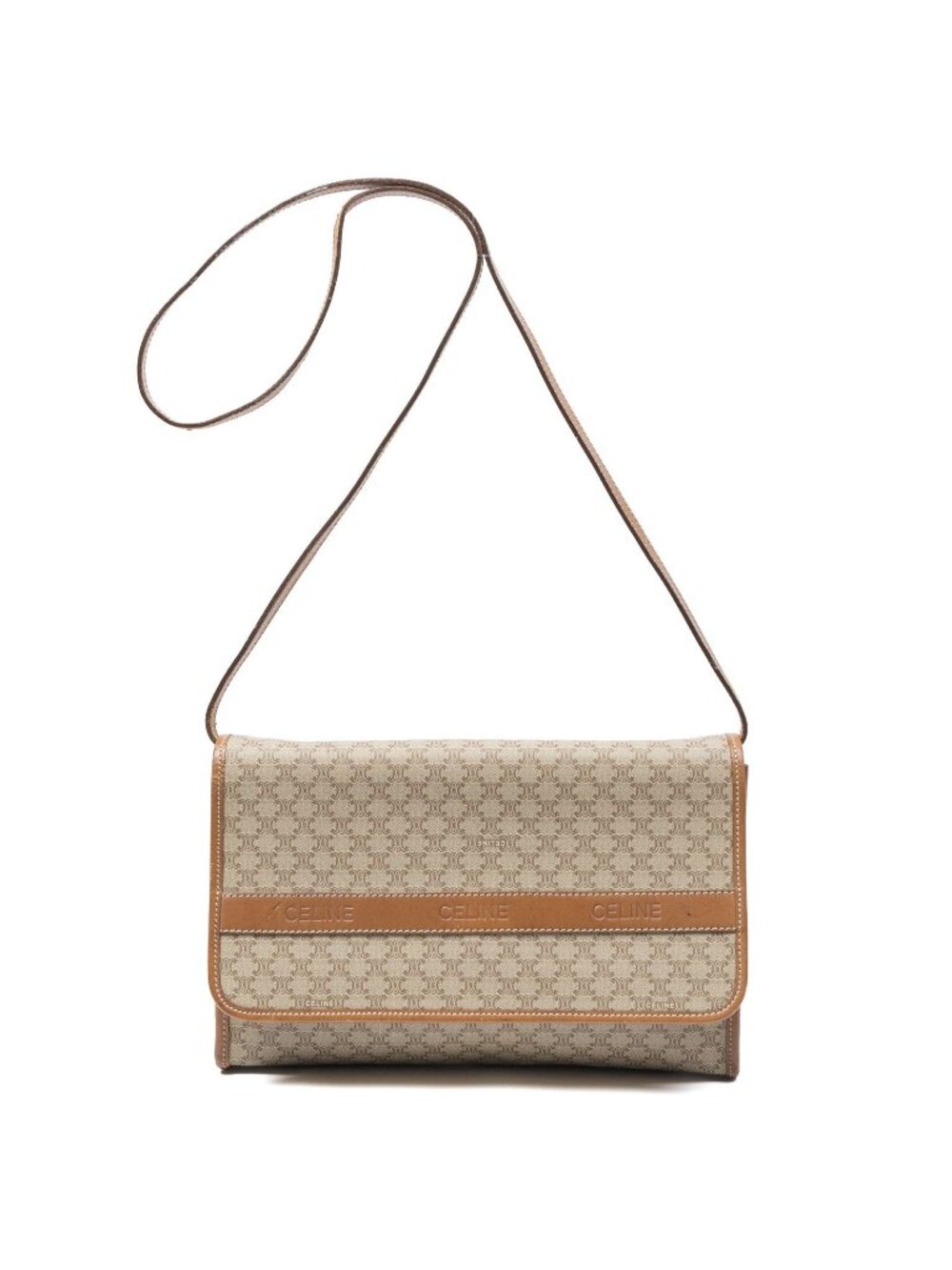 Celine Rectangle Flap Bag Crossbody Beige Macadam Canvas